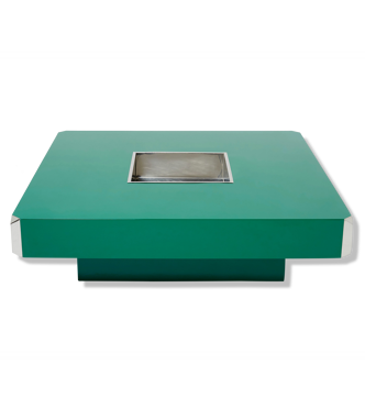 Table basse carrée laque verte chrome 1970