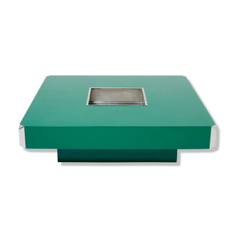 Coffee table square lacquer green chrome 1970