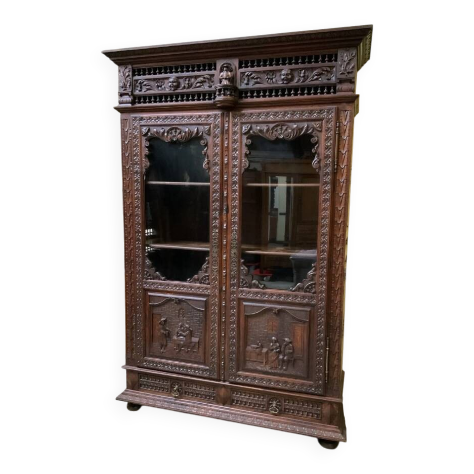Antique impressive Breton display cabinet, bookcase