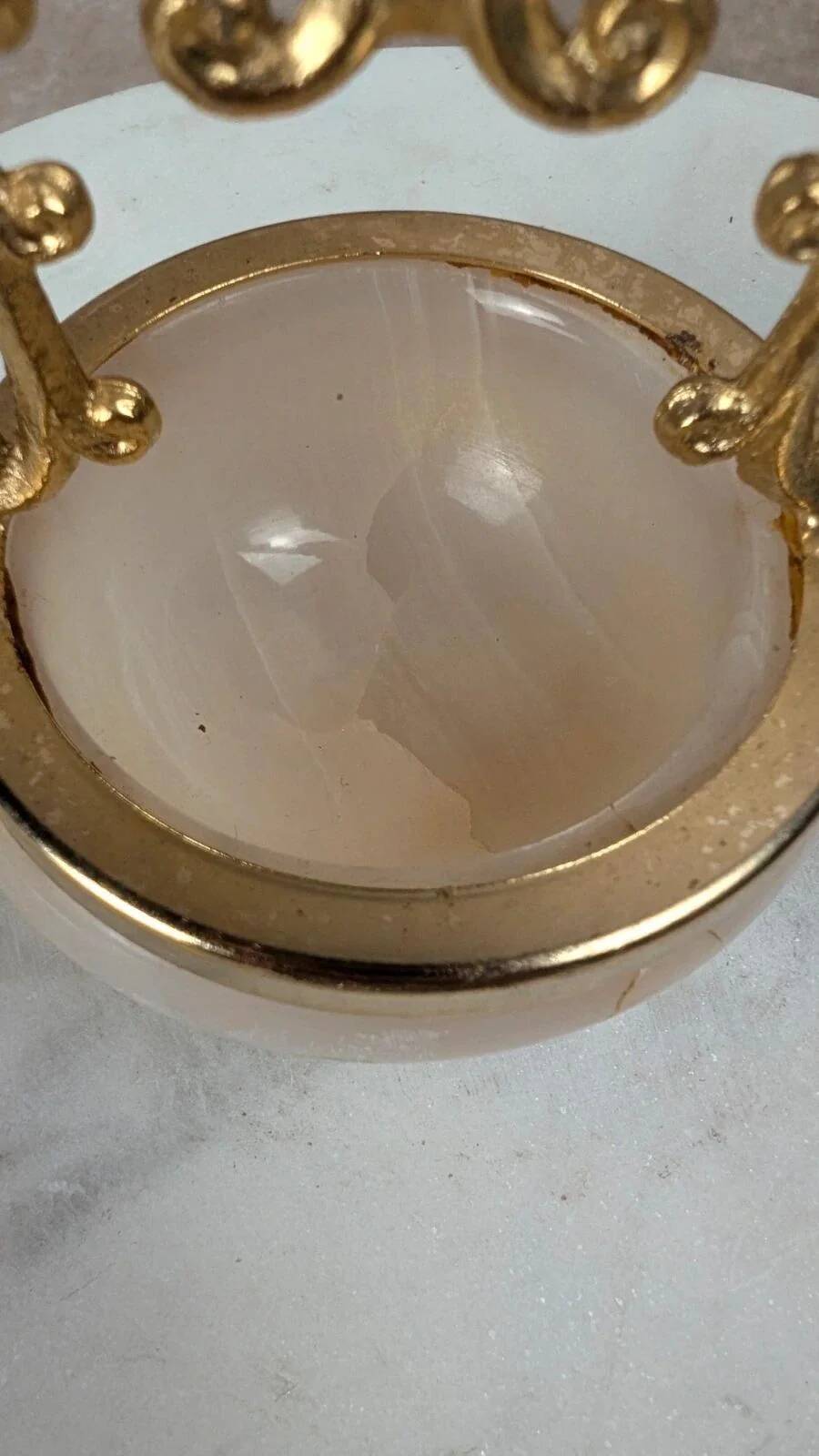 Petit vide-poches vintage en pierre et métal doré