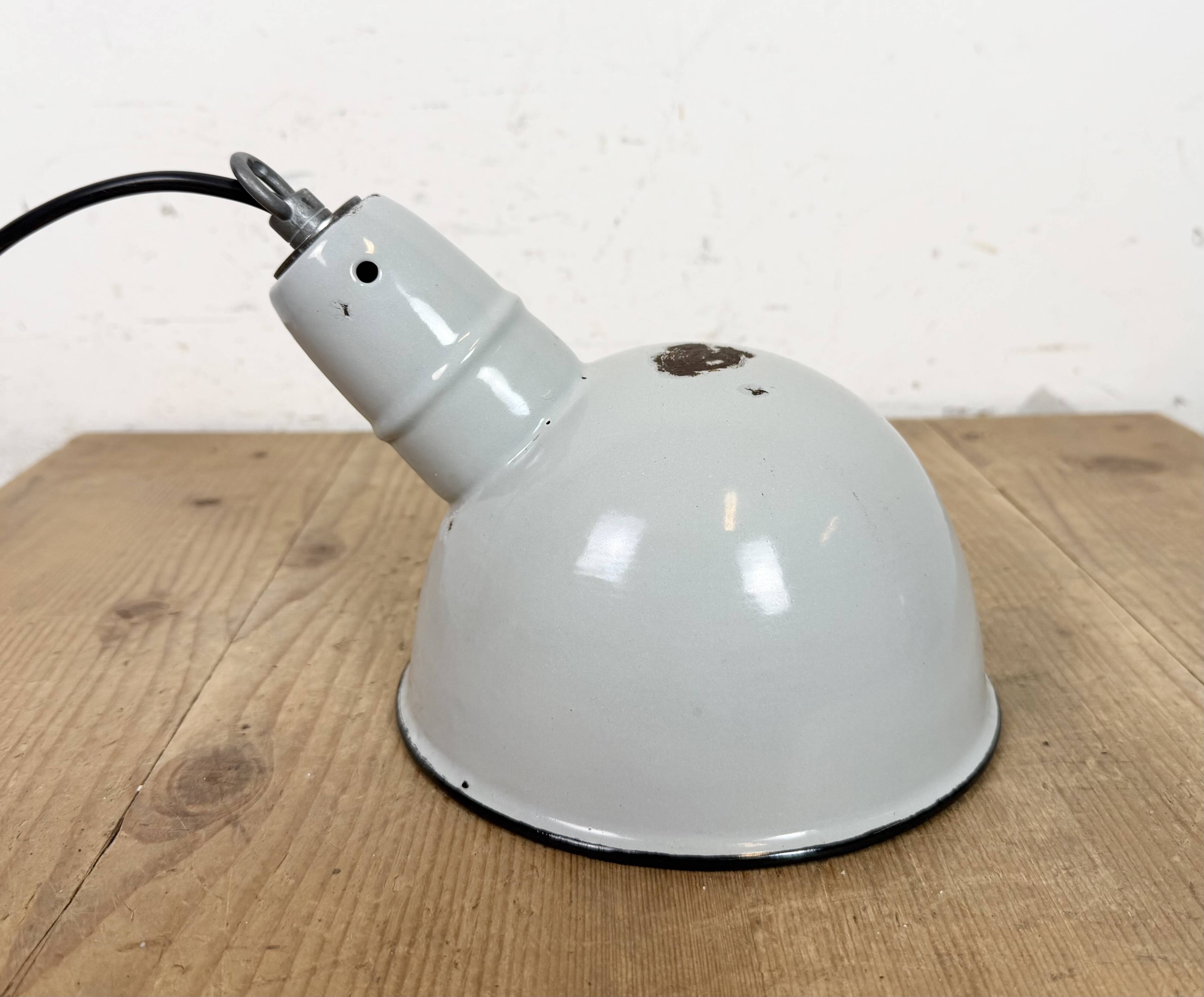 Industrial Grey Enamel Factory Pendant Lamp, 1960s