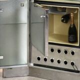 Suede and chrome bar with cognac-colored bar stools, Italy, 1970s