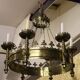 Brass chandelier in the style of Pugin with candles
