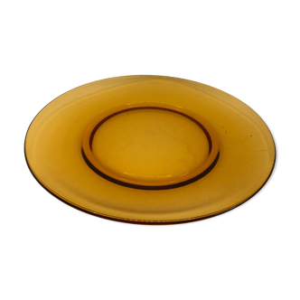 Flat amber glass plate from the 1970s