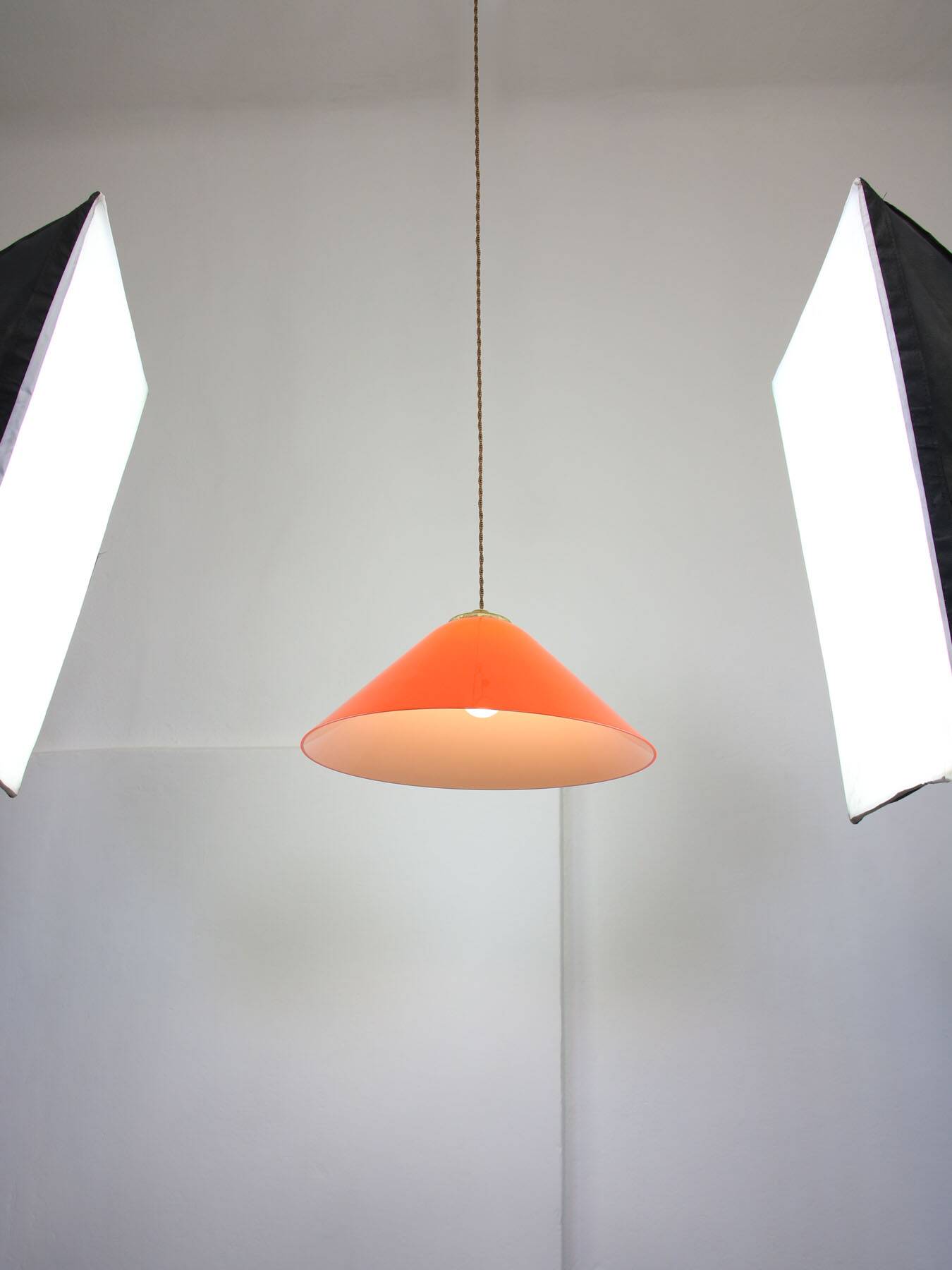 Mid-Century Modern Italian Orange Plexiglass and Brass Pendant Lamp, 1960s