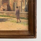 Oil on canvas 20th century street scene by Jacques Louis Barcat