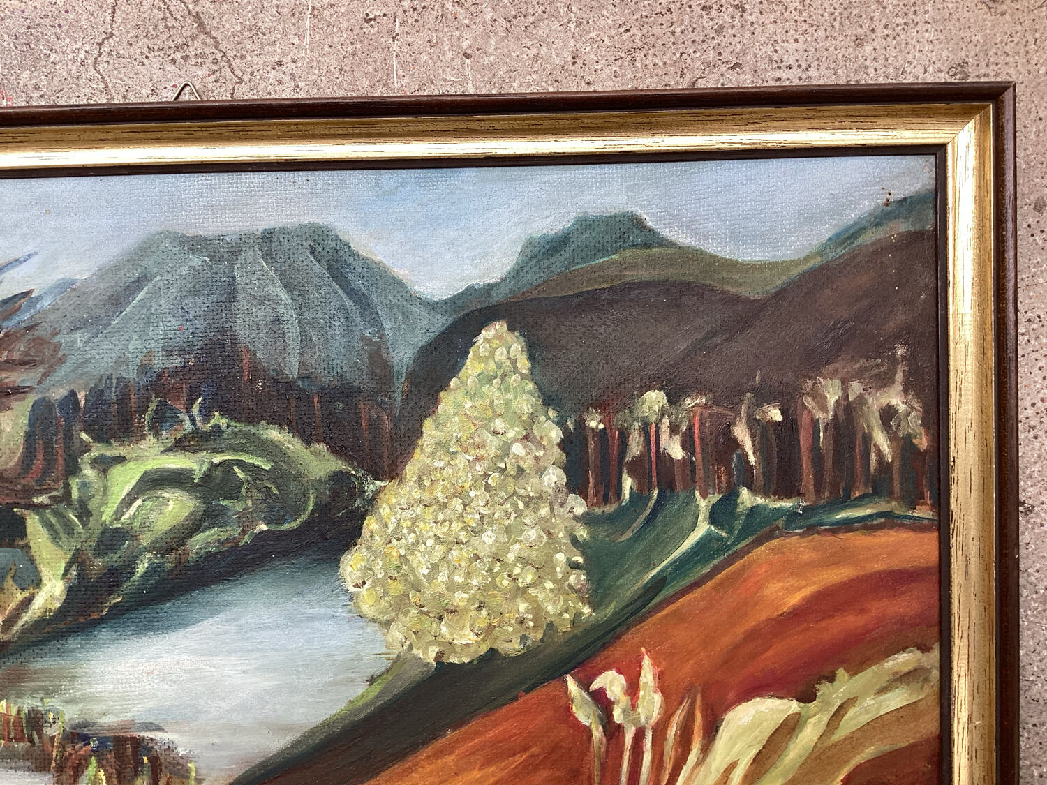 Landscape oil on wood framed vintage