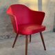 Cocktail chair in wood and red moleskin - 1960s