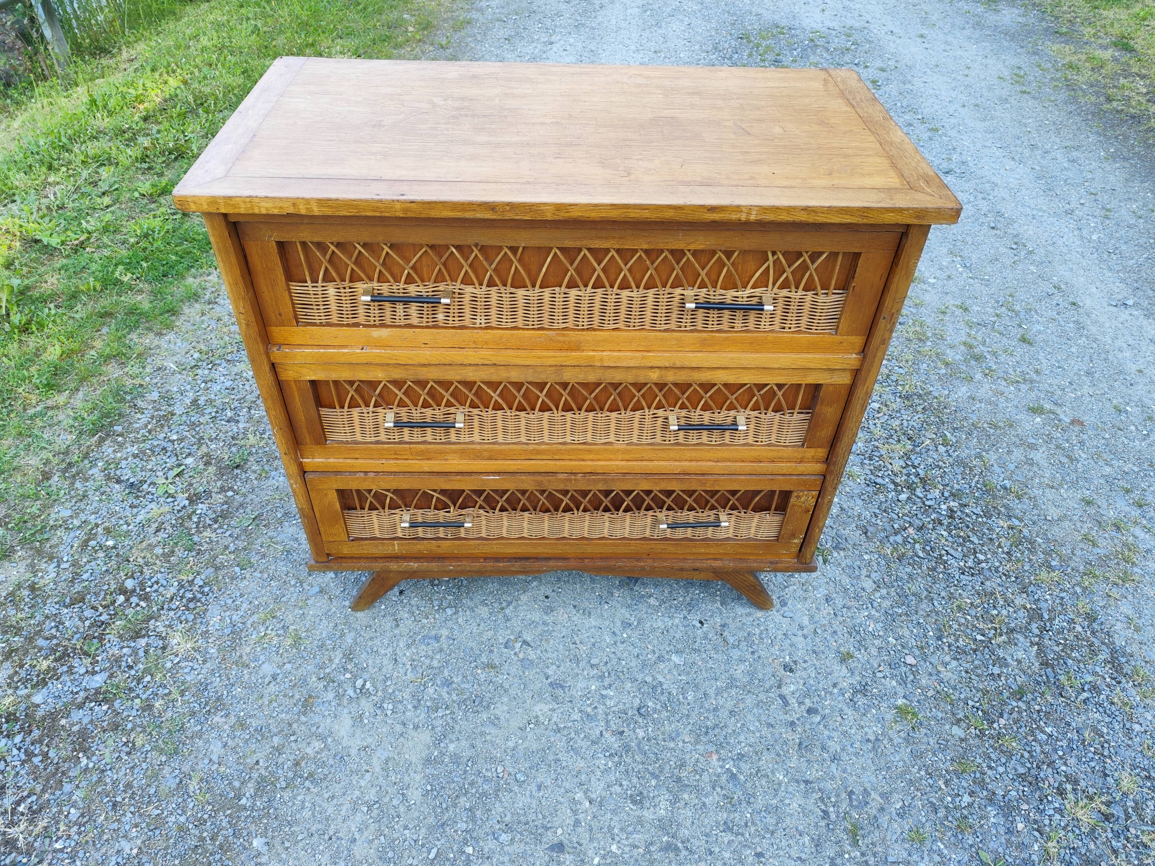 Vintage 4-drawer bamboo rattan chest of drawers