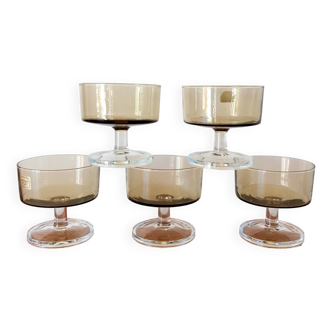 Lot de 5 coupes à champagne en verre fumé luminarc années 70