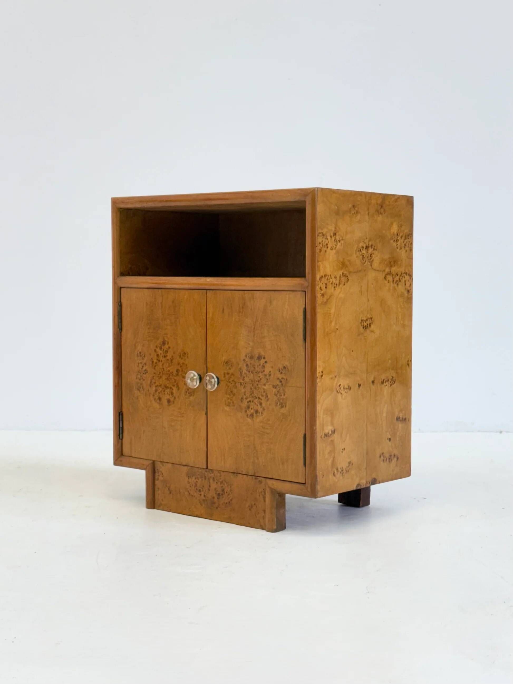 Set of two vintage Art Deco bedside tables with burl wood