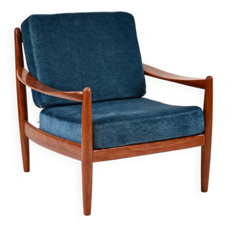 Vintage rosewood armchair fabric pierre frey