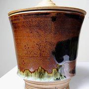 A pair of vintage stoneware pots from the 80s-90s with a Japanese style, signed handmade pottery.