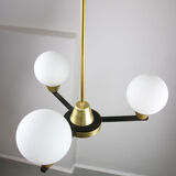 Vintage Italian Metal and Opaline Glass Chandelier