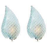 Set of 2 Rare Wall light Blue Jewel Murano Glass Leave by Barovier e Toso, 1950s