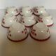 8 old earthenware cups with garnet flowers stenciled