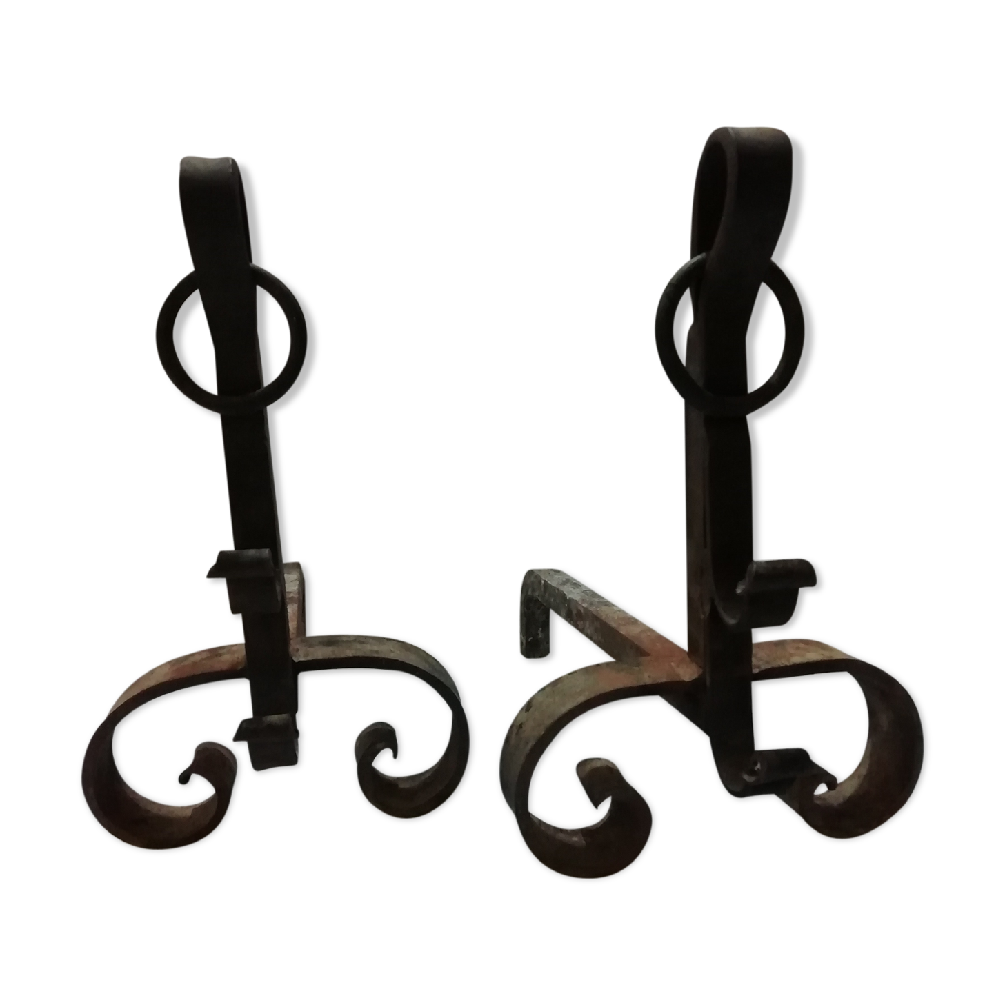 Pair of wrought iron castle channel  20th