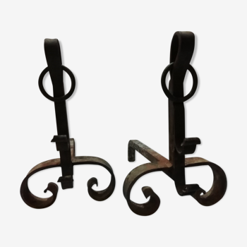 Pair of wrought iron castle channel  20th