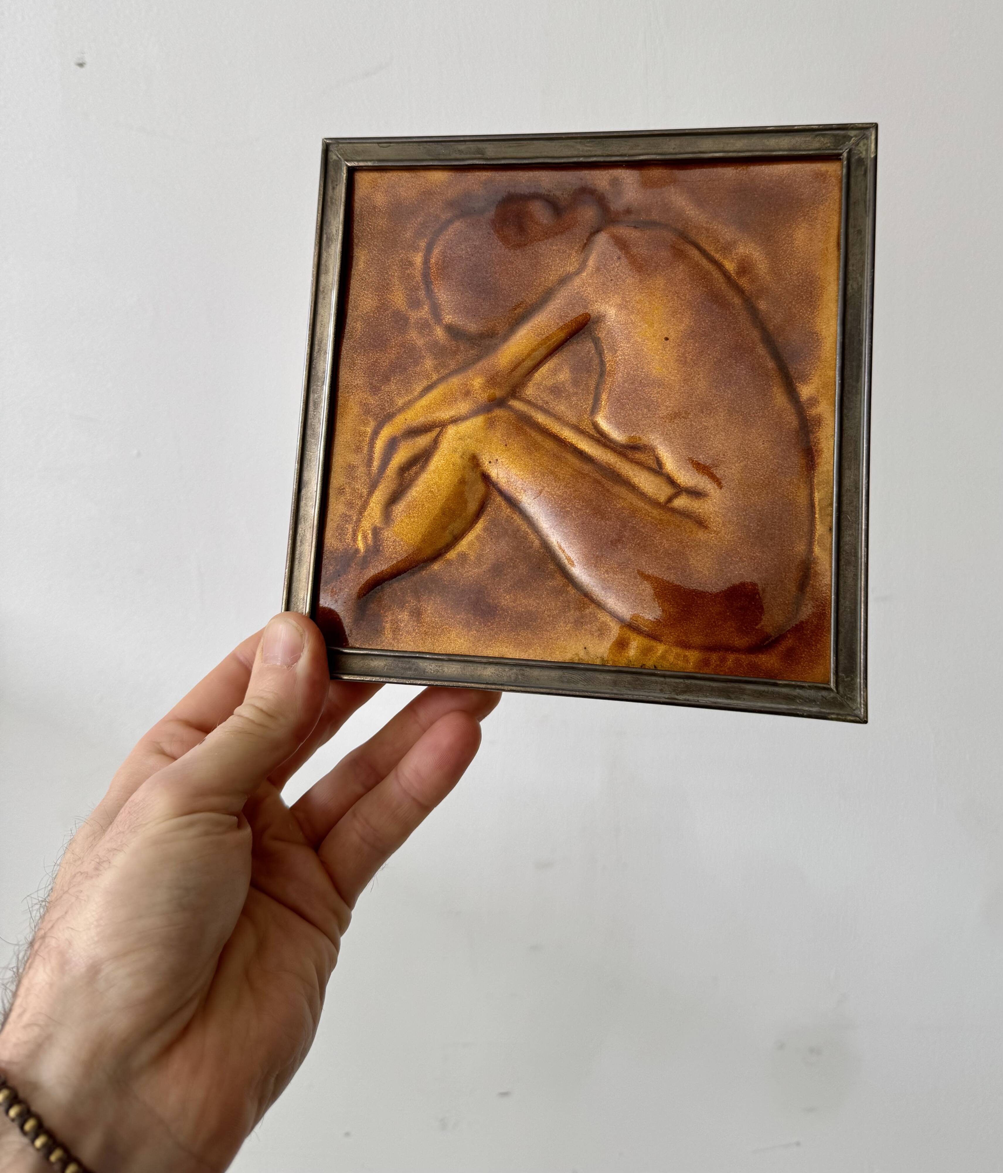 Vintage Ceramic Relief Tile Framed Female Figure