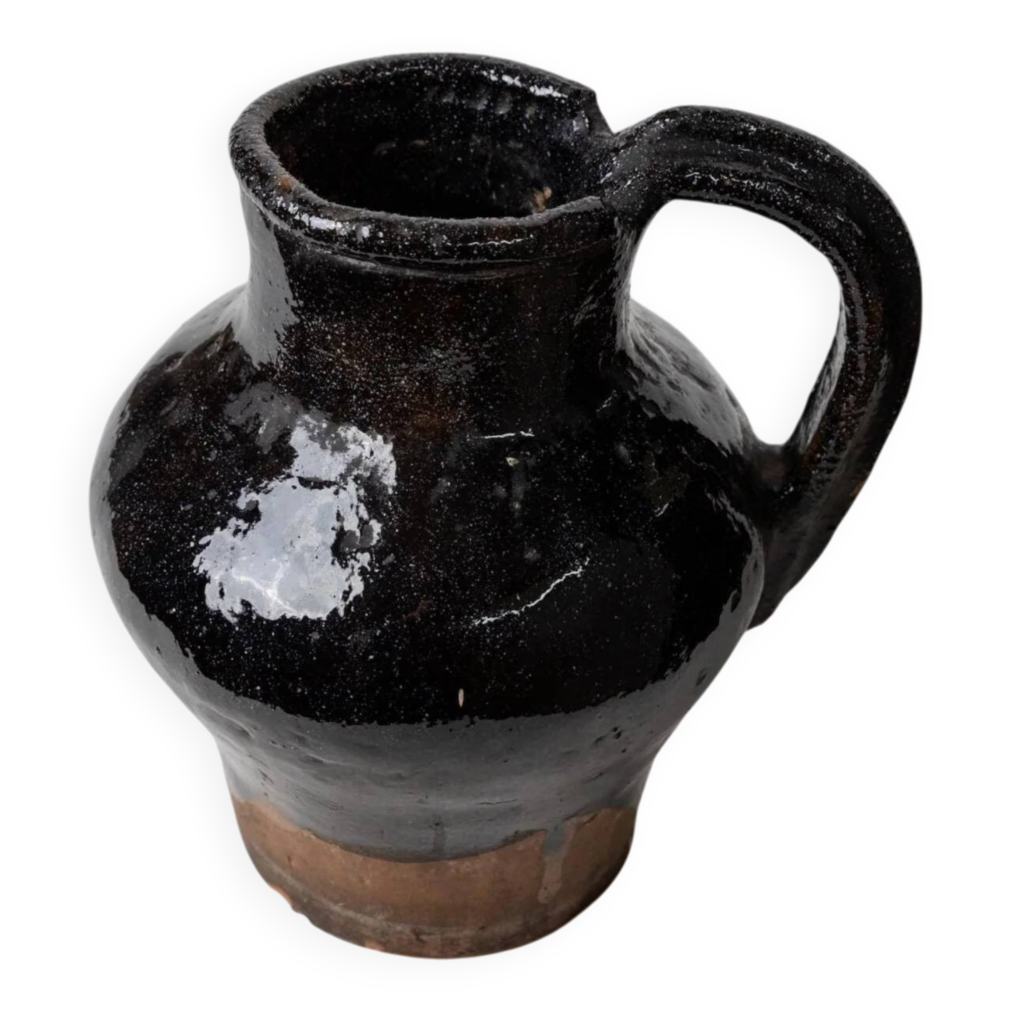 Rustic Terracotta Jug with Black Glaze from Lucca, Italy - 19th Century Country House Decor