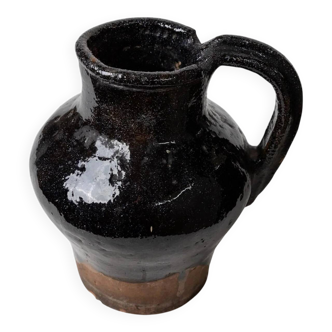 Rustic Terracotta Jug with Black Glaze from Lucca, Italy - 19th Century Country House Decor