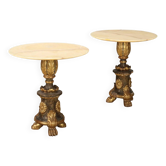 Paire de tables en albâtre et bois sculpté