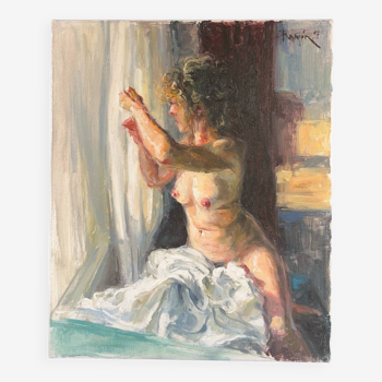 Female nude painting “between the veils”