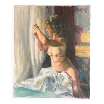 Female nude painting “between the veils”