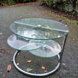 Ancienne table basse métal chromé plateaux pivotants années 70