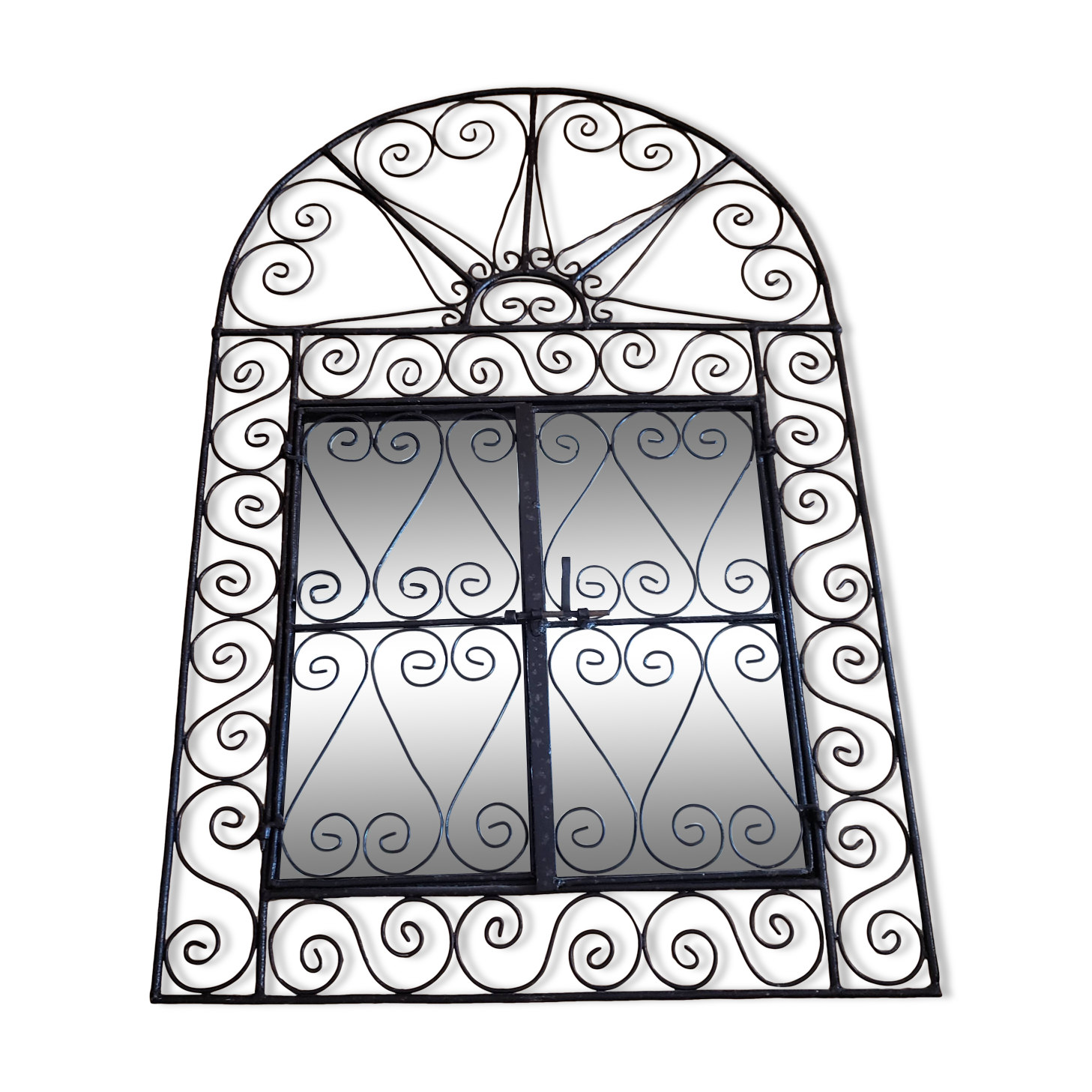 Oriental mirror with wrought iron door