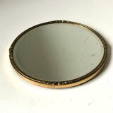 Antique Beveled Mirror with Metal frame Gold colored brass 14 cm diameter