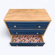 Art Deco chest of drawers in raw wood and blue, 1940