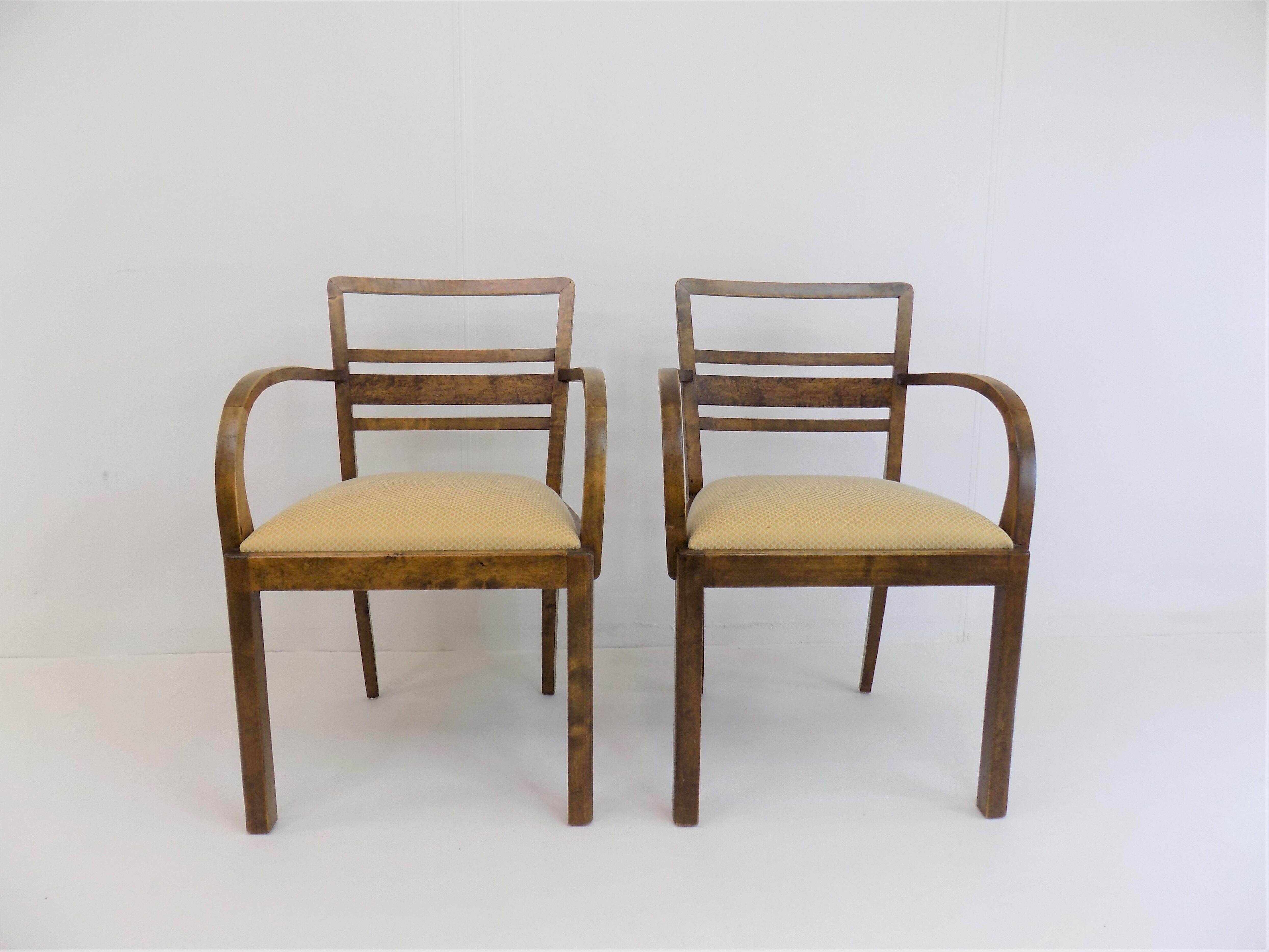 Set of 2 Art Deco chairs in birch burl