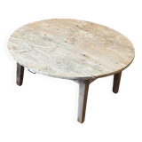 Antique round coffee table in raw solid wood