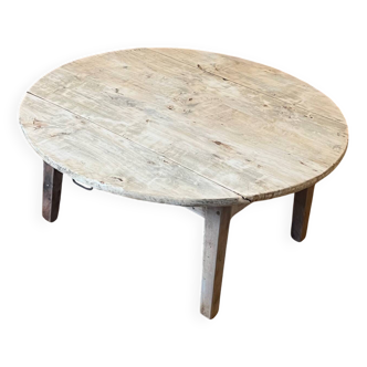 Table basse ronde ancienne en bois massif brut