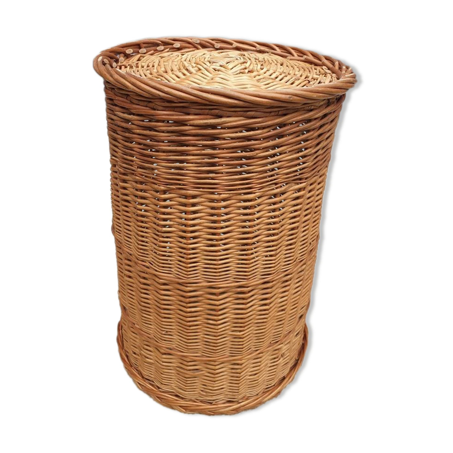Vintage cylindrical rattan basket