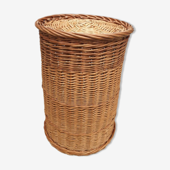 Vintage cylindrical rattan basket