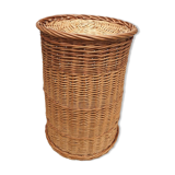 Vintage cylindrical rattan basket