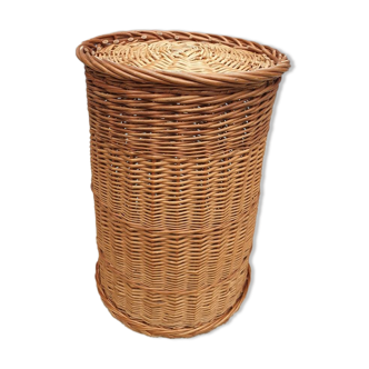 Vintage cylindrical rattan basket
