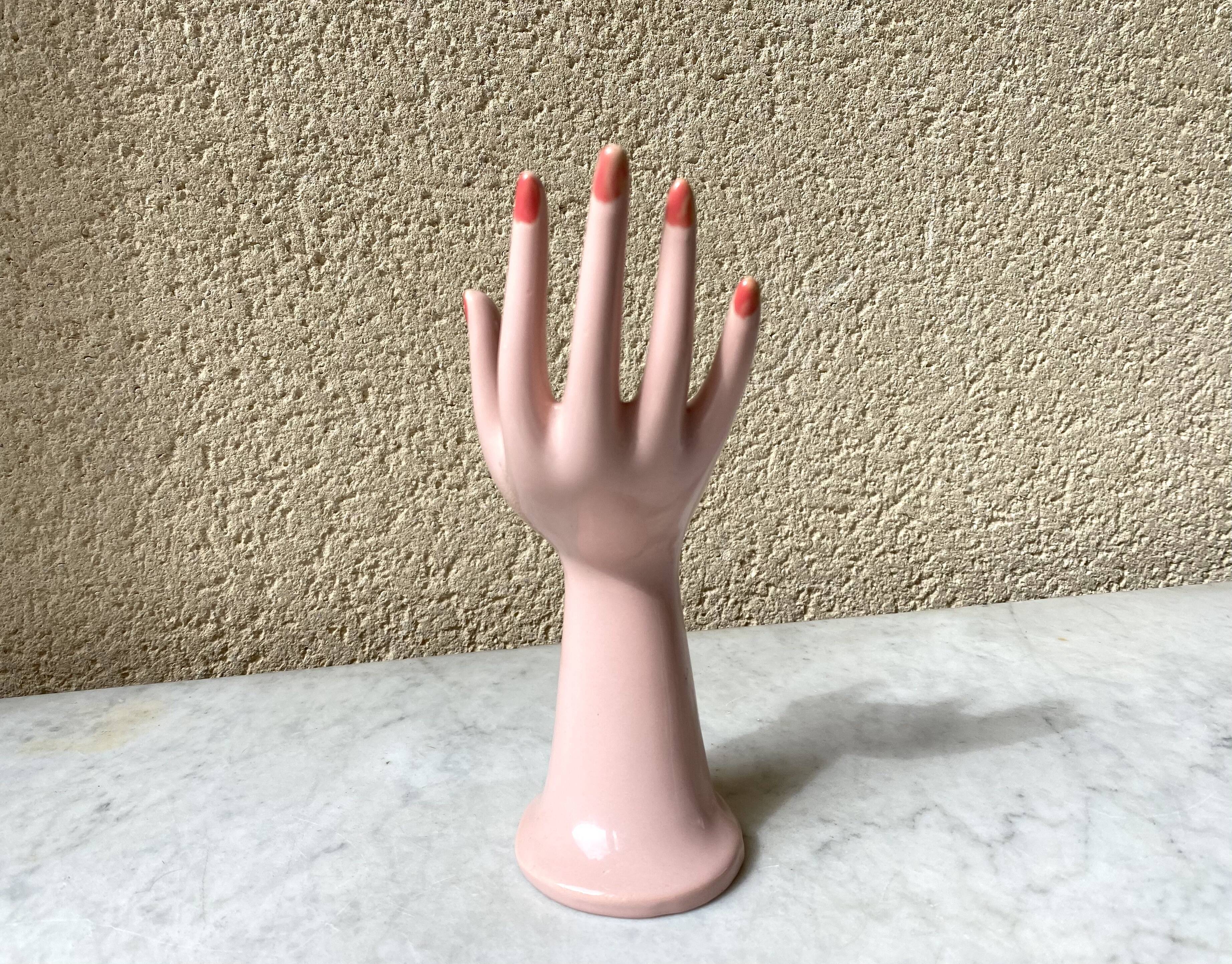 Vase baguier hand ceramic vintage pink 70s