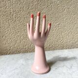 Vase baguier hand ceramic vintage pink 70s