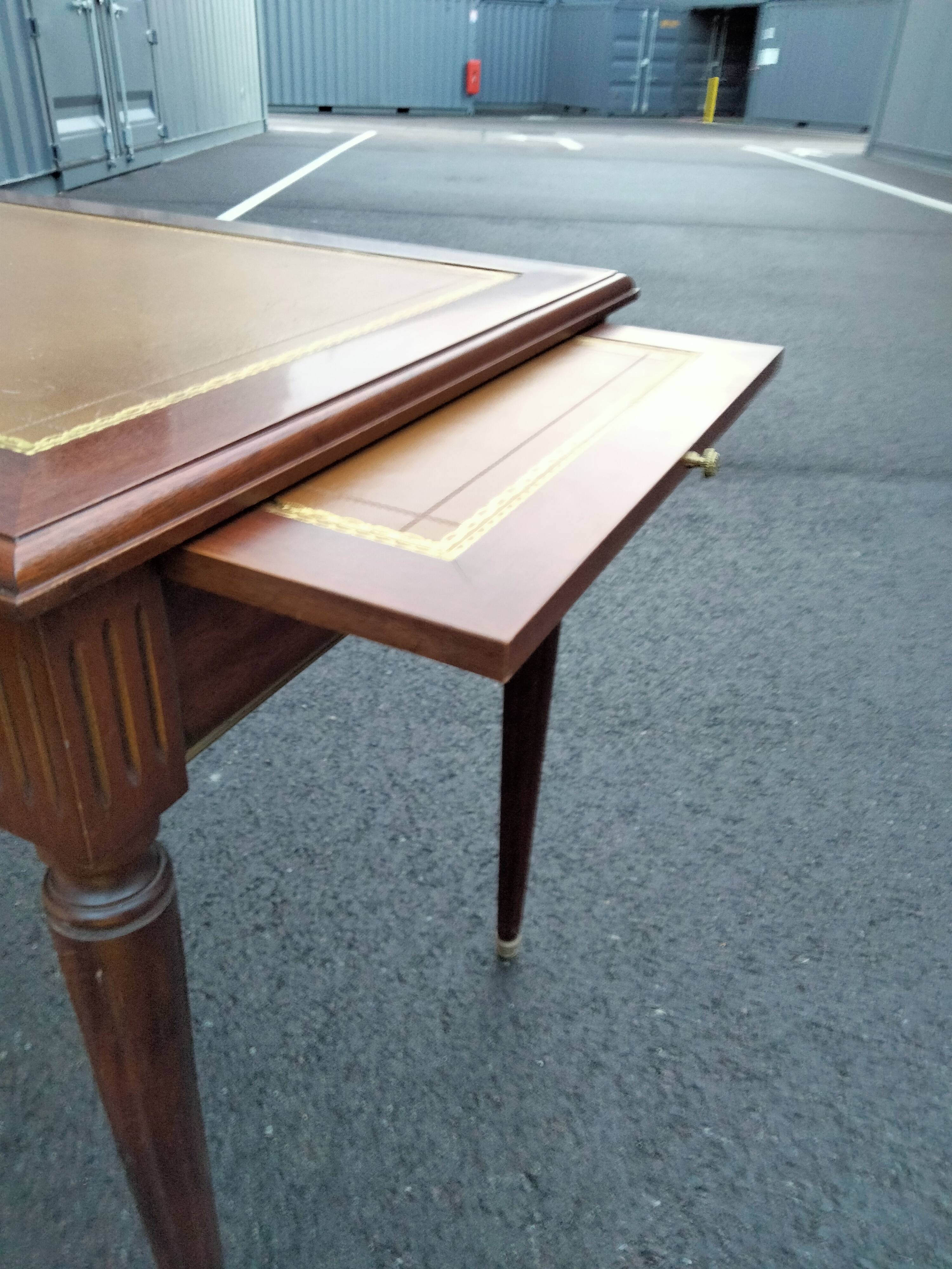 Old style flat desk louis xvi leather tray with 2 pulls
