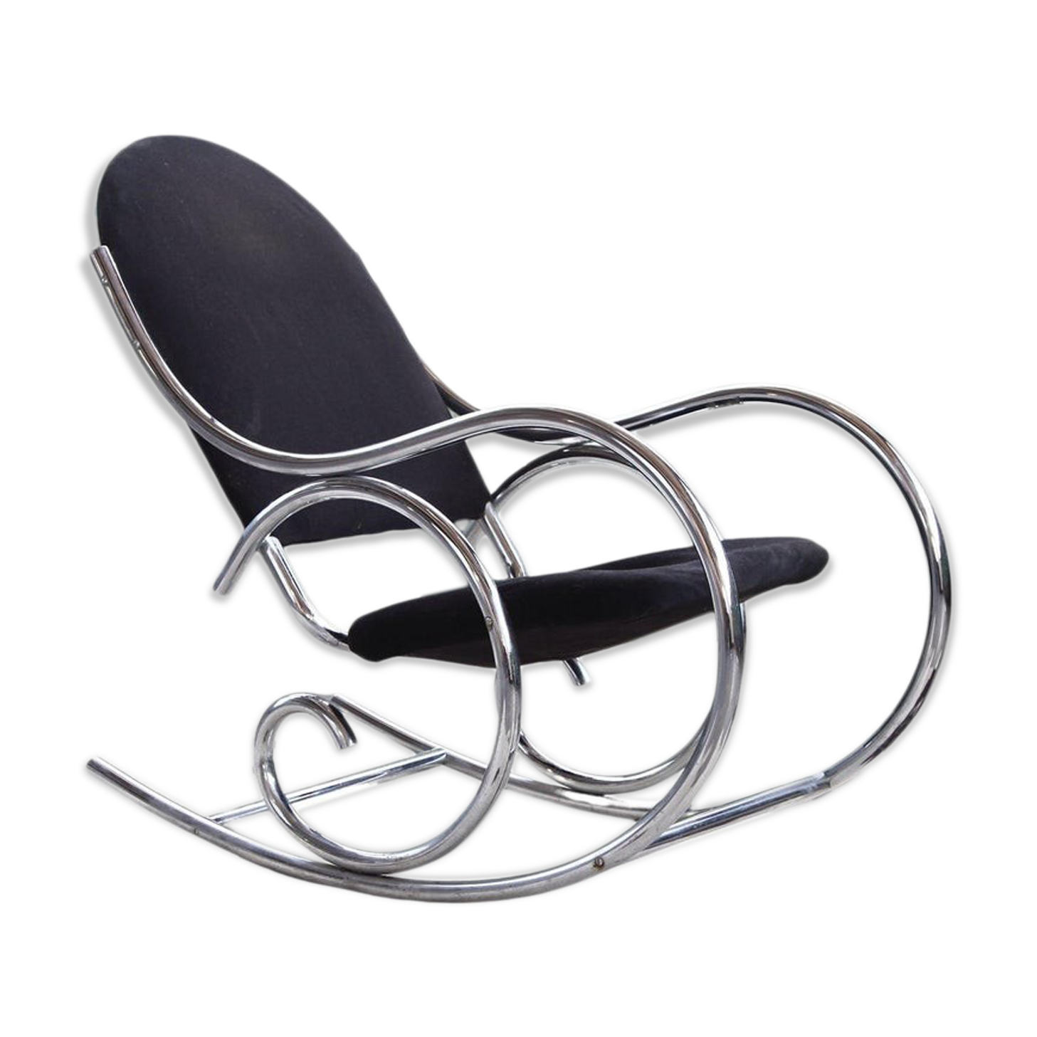 1970s chrome and black velvet sculptural rocking chair