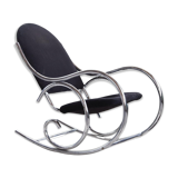 1970s chrome and black velvet sculptural rocking chair