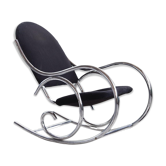 1970s chrome and black velvet sculptural rocking chair