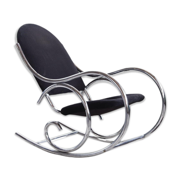 1970s chrome and black velvet sculptural rocking chair