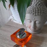 Vintage lighter from the 70s orange plexi chrome support height 5cm width 6.5 cm