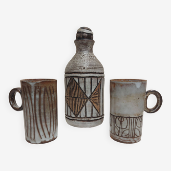 J.Pouchain - Atelier Dieulefit - Bottle and 2 cups