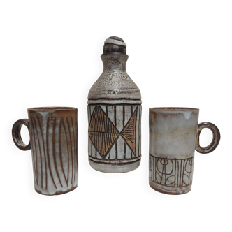 J.Pouchain - Atelier Dieulefit - Bottle and 2 cups