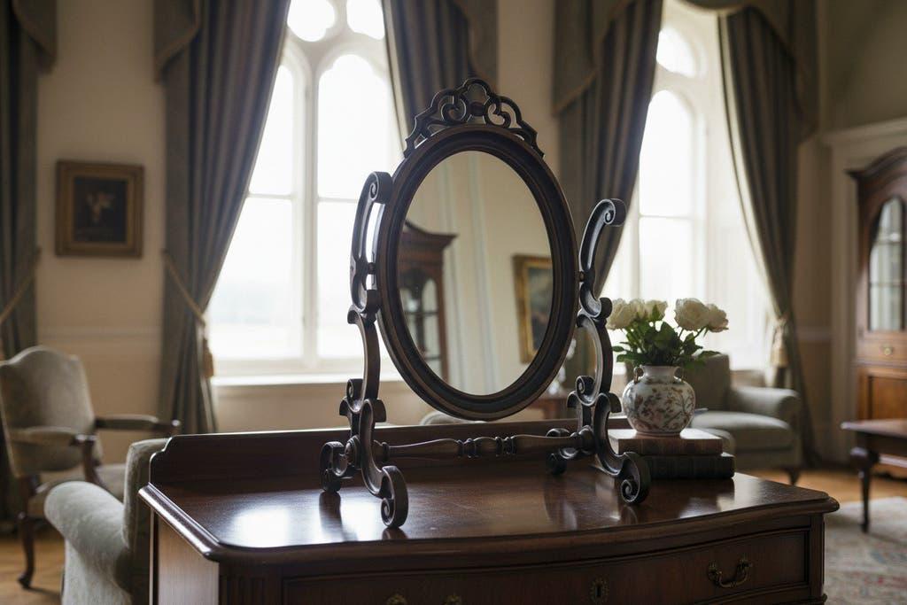 Vintage wooden table mirror / baroque floor mirror